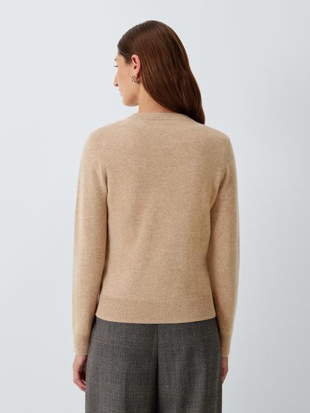 John Lewis Cashmere Crew Neck Cardigan - view 2, Camel
