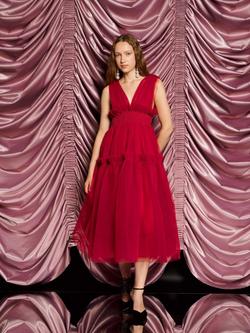 Sister Jane Tulle Tiered Midi Dress, Red - view 2, Red