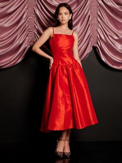 Sister Jane Quart Taffeta Midi Dress, Red, Red