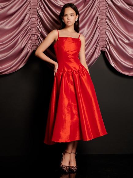 Sister Jane Quart Taffeta Midi Dress, Red, Red