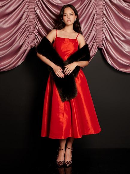 Sister Jane Quart Taffeta Midi Dress, Red - view 2, Red