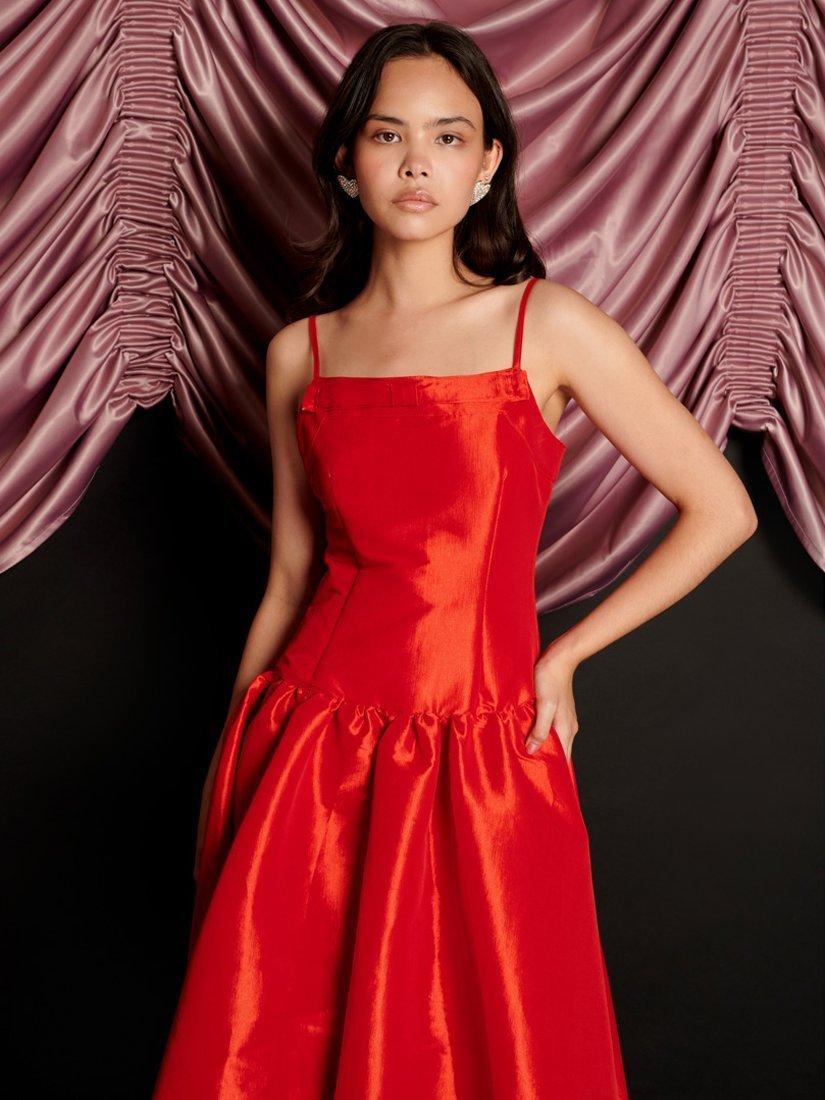 Product image 5 of 6, which shows Sister Jane Quart Taffeta Midi Dress, Red, 6