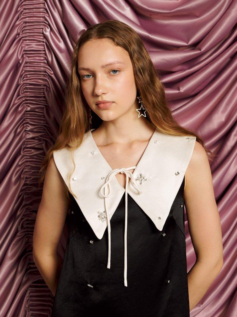 Product image 5 of 6, which shows Sister Jane Satin Gem Bead Collar Mini Dress, Black/Multi, 6
