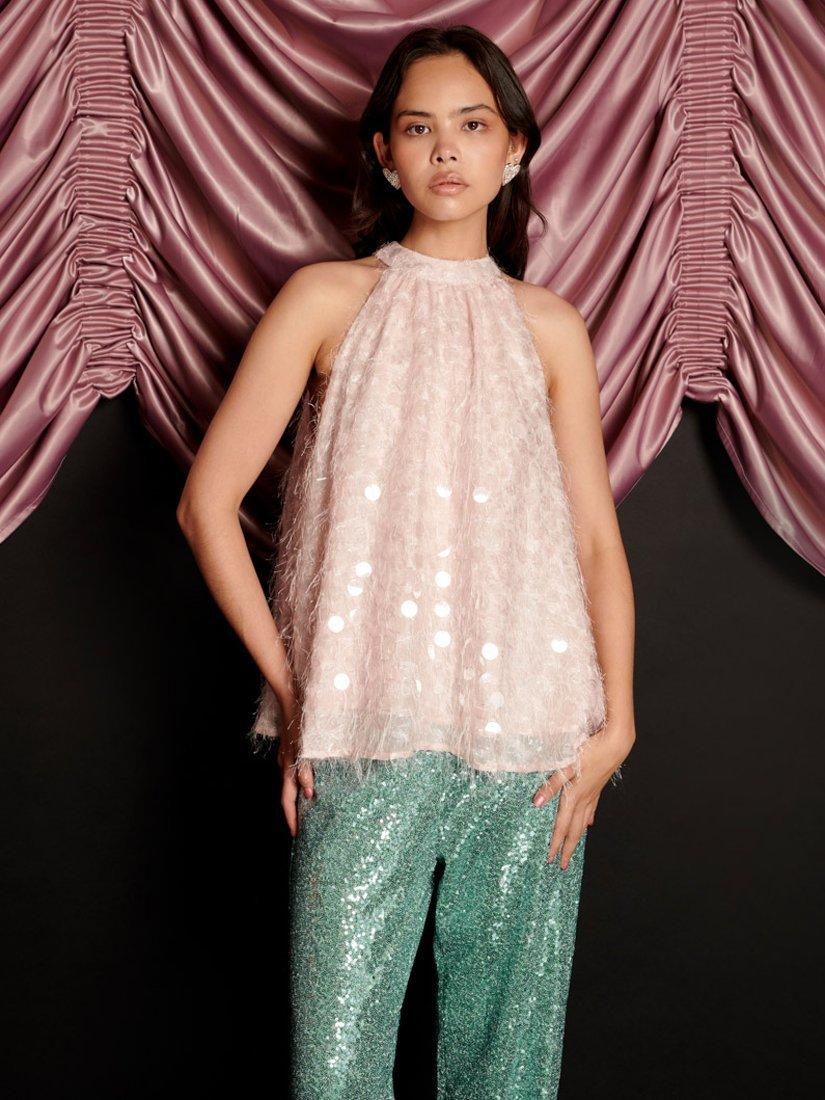 Sister Jane Halterneck Textured Sequin Top, Pink