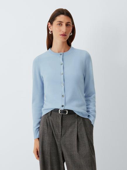 John Lewis Cashmere Crew Neck Cardigan, Blue