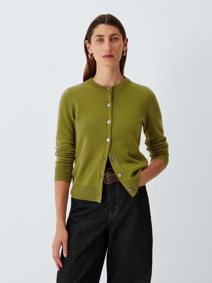 John Lewis Cashmere Crew Neck Cardigan, Olive