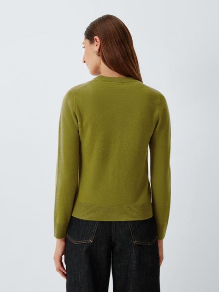 John Lewis Cashmere Crew Neck Cardigan - view 2, Olive