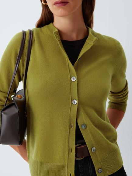 John Lewis Cashmere Crew Neck Cardigan, Olive
