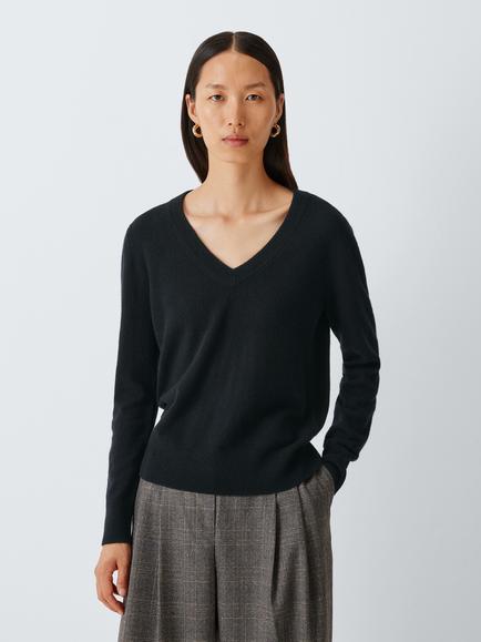 John Lewis Cashmere V-Neck Jumper, Black
