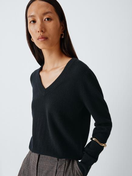 John Lewis Cashmere V-Neck Jumper, Black