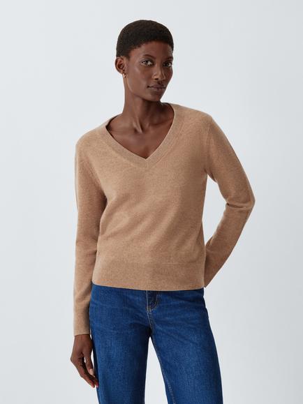 John Lewis Cashmere V-Neck Jumper, Camel