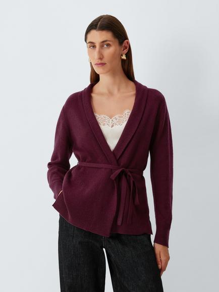 John Lewis Cashmere Belted Cardigan, Berry