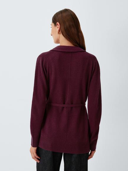 John Lewis Cashmere Belted Cardigan - view 2, Berry