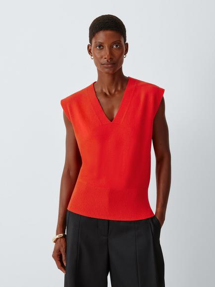 John Lewis Cashmere V-Neck Sleeveless Knit Vest, Orange