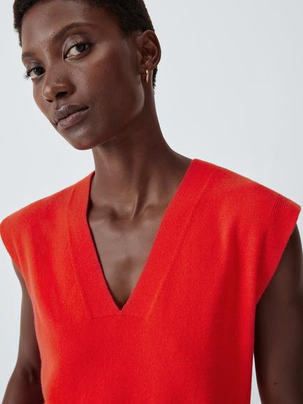 John Lewis Cashmere V-Neck Sleeveless Knit Vest, Orange