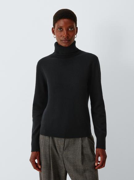 John Lewis Cashmere Roll Neck Jumper, Black