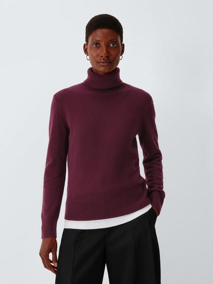 John Lewis Cashmere Roll Neck Jumper, Berry