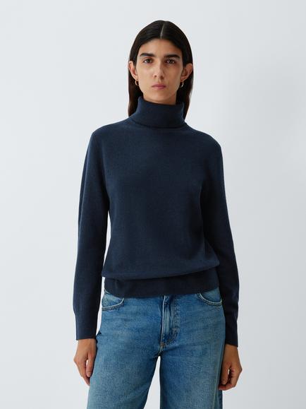 John Lewis Cashmere Roll Neck Jumper, Navy
