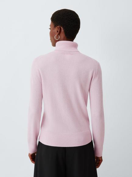 John Lewis Cashmere Roll Neck Jumper - view 2, Pale Pink