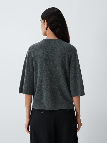 John Lewis Cashmere Half Sleeve Crew Neck Jumper - view 2, Charcoal