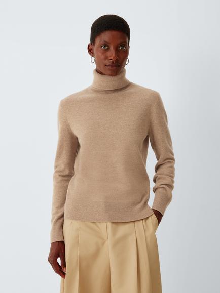 John Lewis Cashmere Roll Neck Jumper, Camel