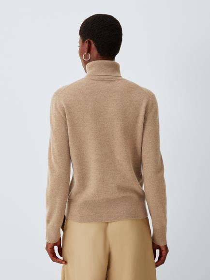 John Lewis Cashmere Roll Neck Jumper - view 2, Camel