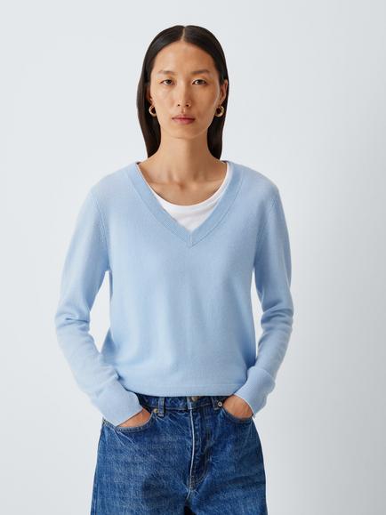 John Lewis Cashmere V-Neck Jumper, Pale Blue