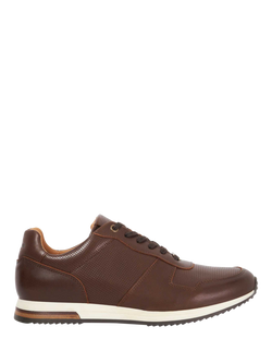 Dune London Trilogy Leather Lace-Up Trainers, Brown, Brown