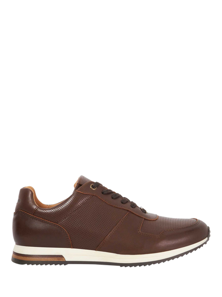 Dune London Trilogy Leather Lace-Up Trainers, Brown, Brown