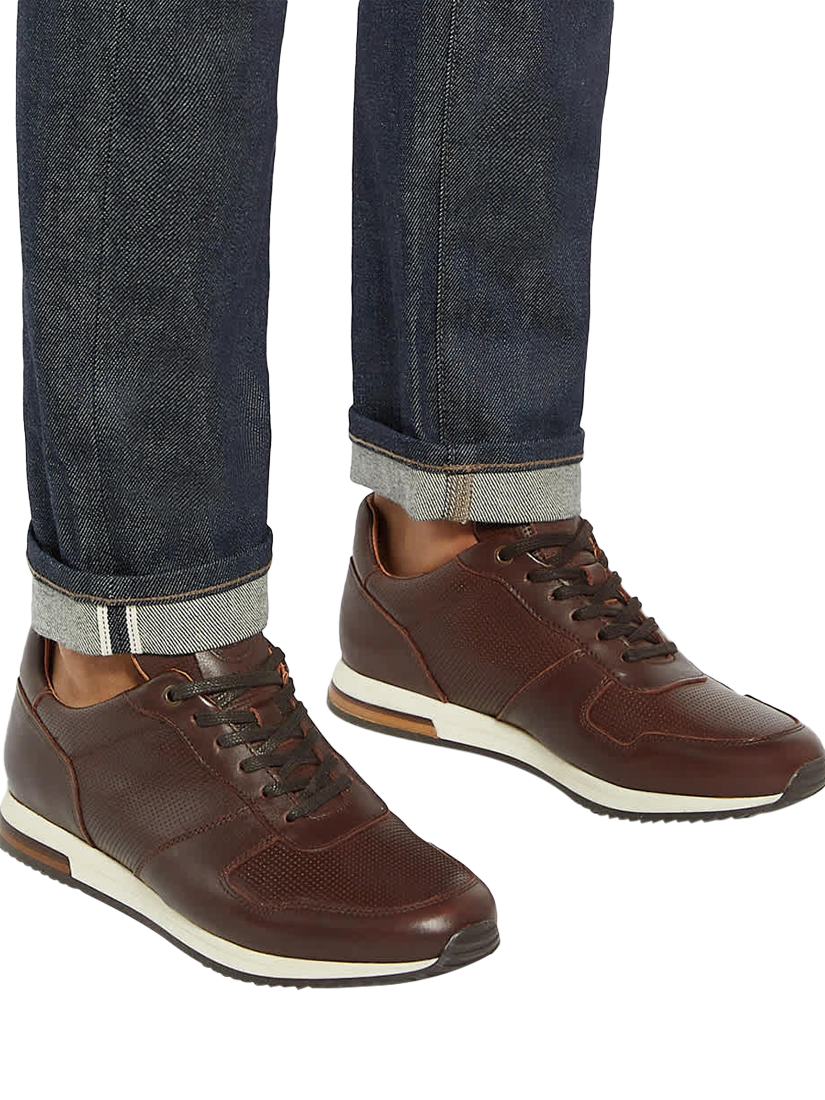 Product image 2 of 6, which shows Dune London Trilogy Leather Lace-Up Trainers, Brown, EU40