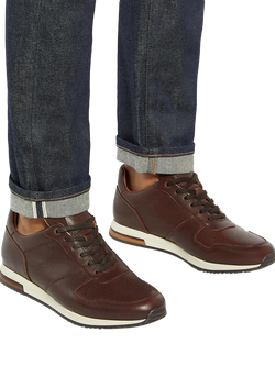 Dune London Trilogy Leather Lace-Up Trainers, Brown - view 2, Brown