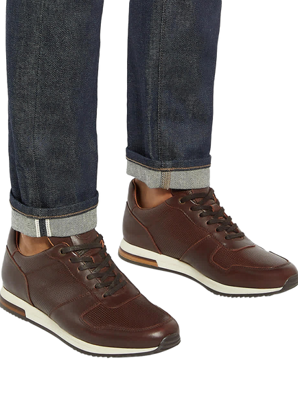 Dune London Trilogy Leather Lace-Up Trainers, Brown - view 2, Brown
