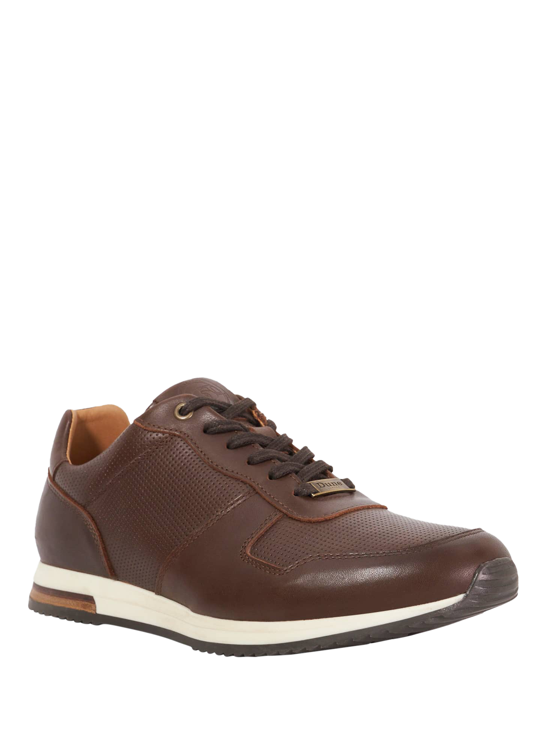 Product image 3 of 6, which shows Dune London Trilogy Leather Lace-Up Trainers, Brown, EU40