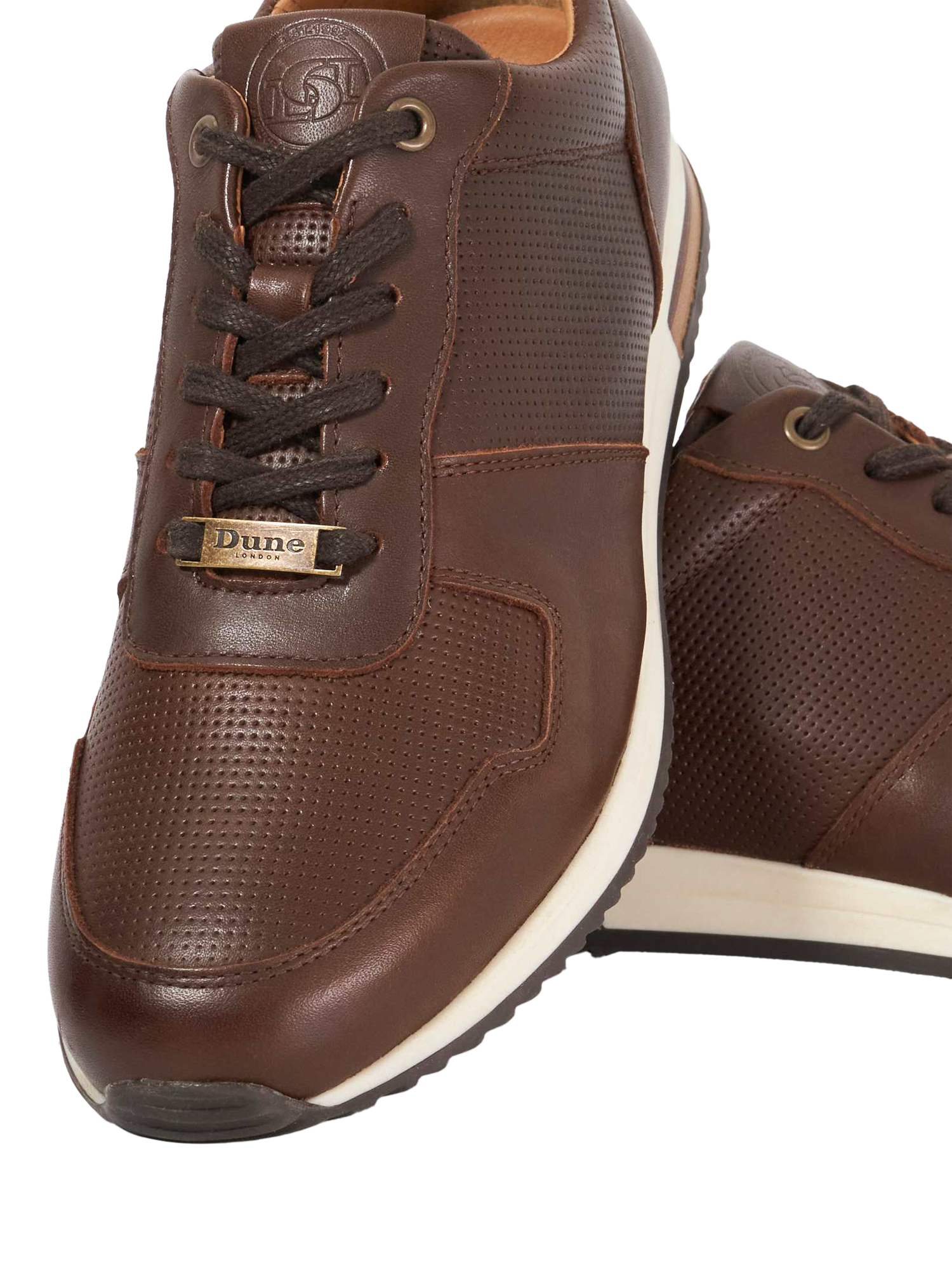 Product image 6 of 6, which shows Dune London Trilogy Leather Lace-Up Trainers, Brown, EU40
