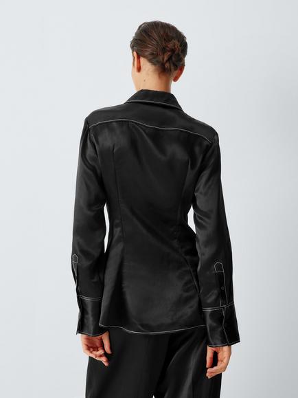John Lewis x REJINA PYO Satin Contrast Stitch Detail Waisted Shirt, Black - view 2, Black
