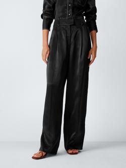 John Lewis x REJINA PYO Satin Pleat Detail Wide Leg Trousers, Black, Black