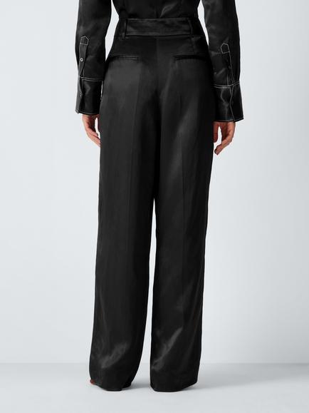 John Lewis x REJINA PYO Satin Pleat Detail Wide Leg Trousers, Black - view 2, Black