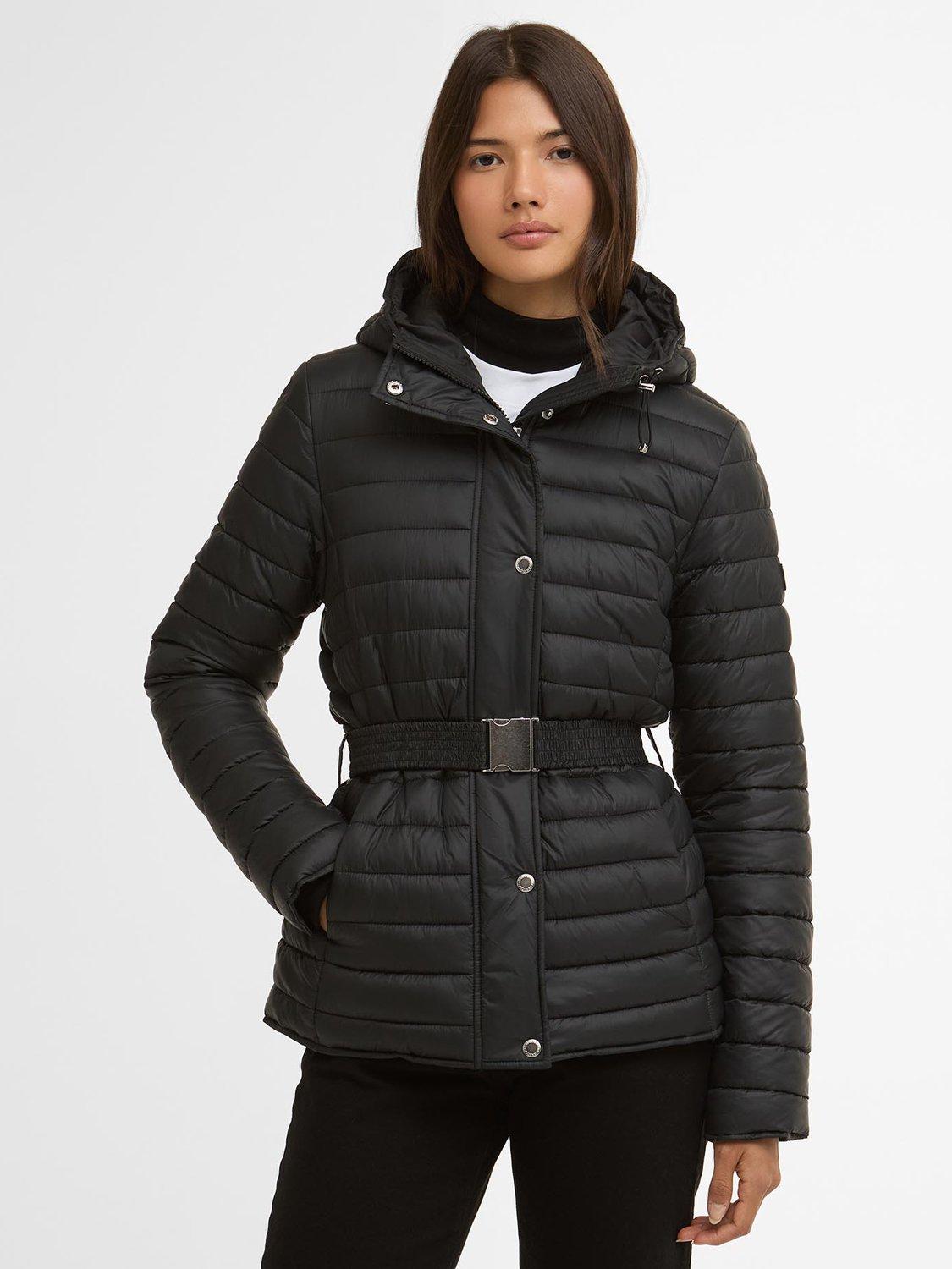 Product image 1 of 7, which shows Barbour International Jada Hooded Puffer Jacket, Black/Black, 8