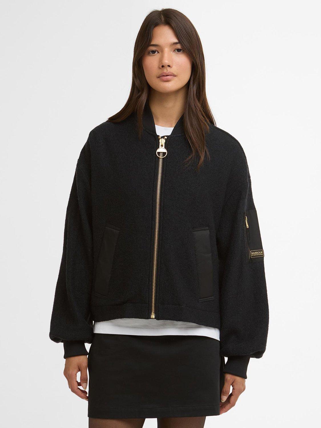 Product image 1 of 7, which shows Barbour International Monique Wool Blend Bomber Jacket, Black, 8