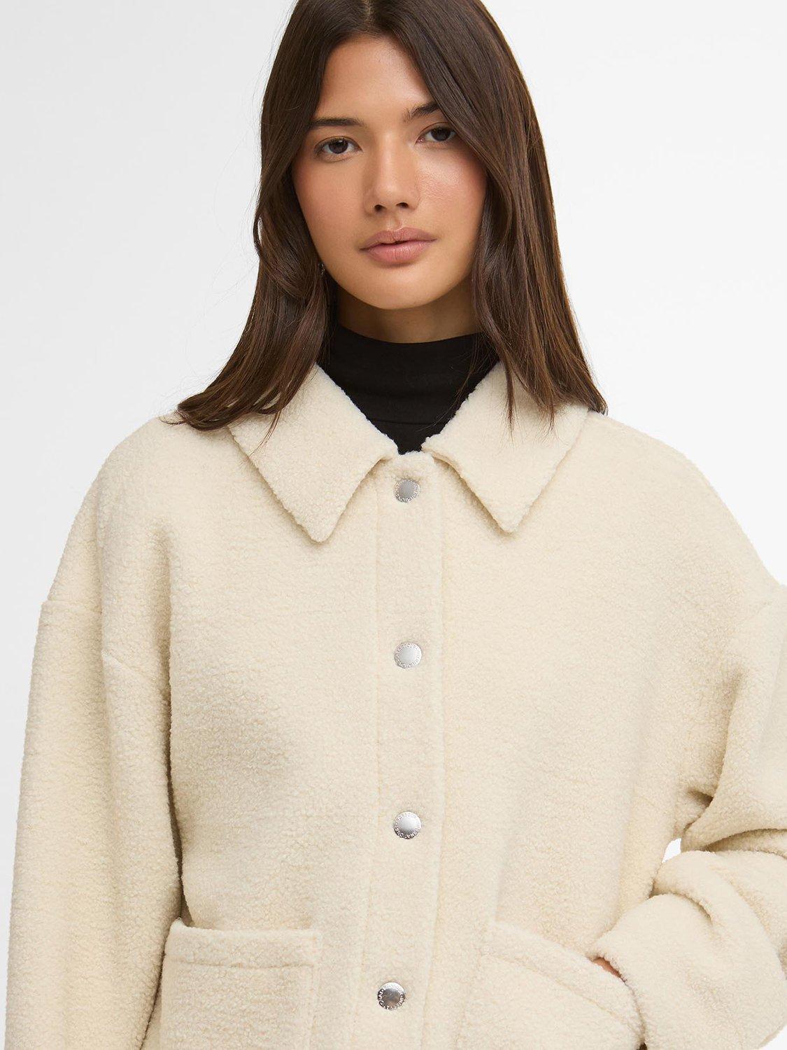 Product image 3 of 6, which shows Barbour International Rae Fleece Overshirt, Bone White, 8