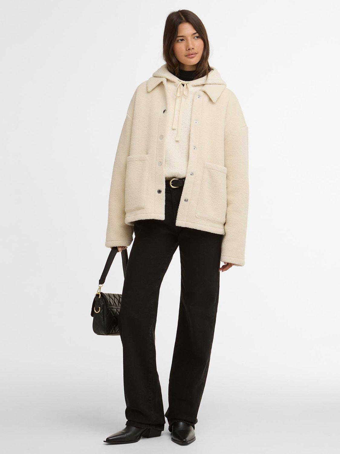 Product image 5 of 6, which shows Barbour International Rae Fleece Overshirt, Bone White, 8