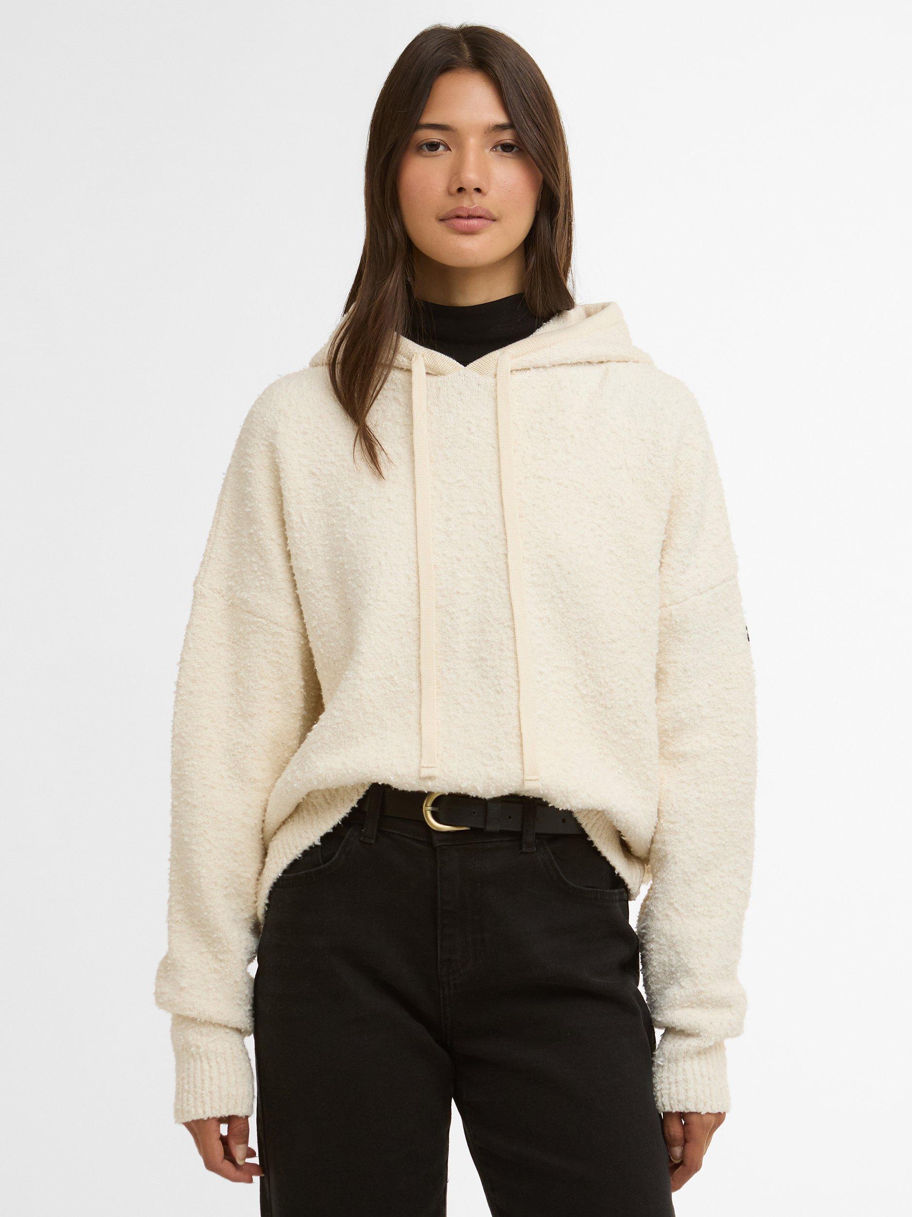 Product image 1 of 5, which shows Barbour International Katya Boucle Knitted Hoodie, Cloud, 8