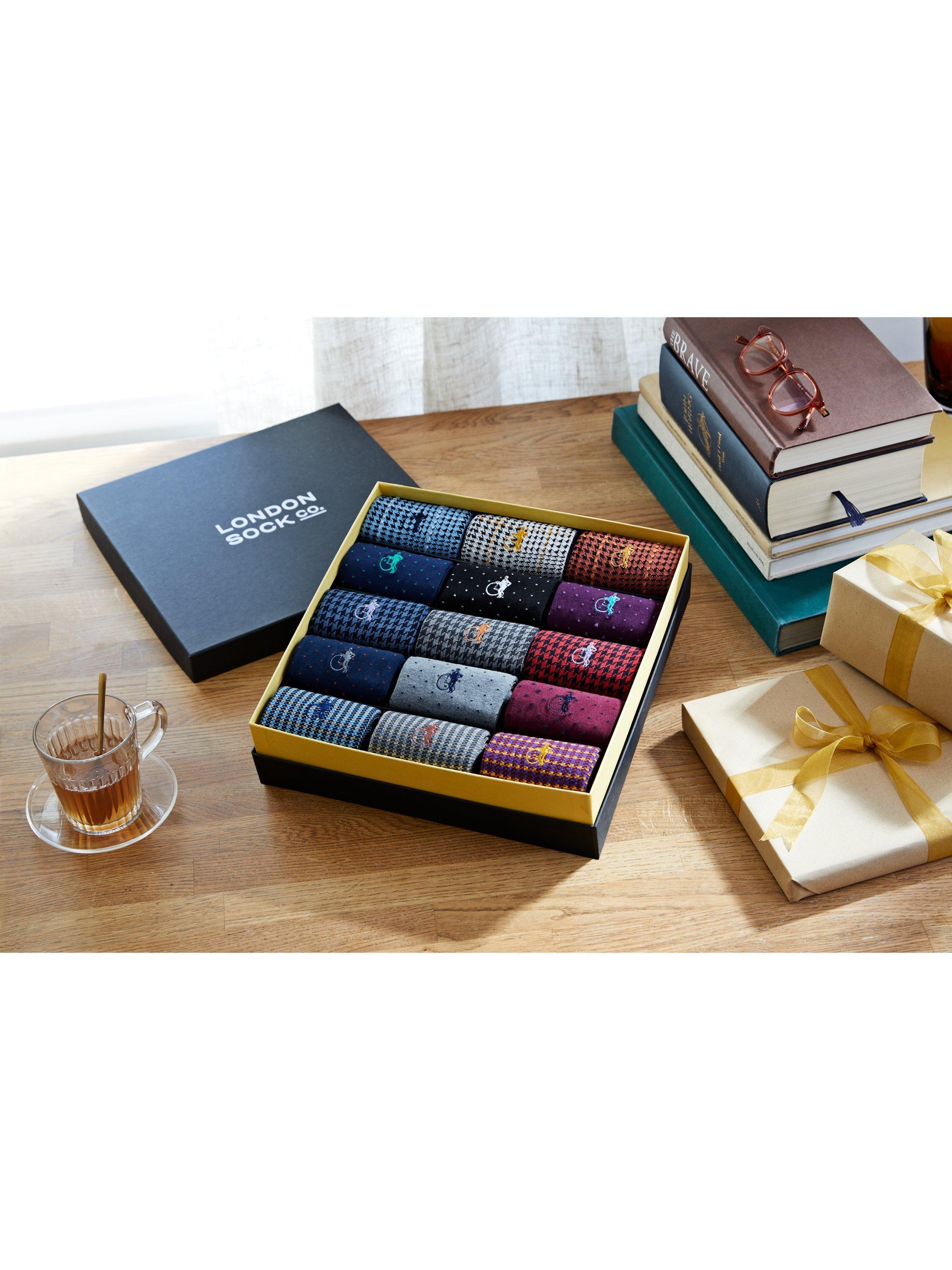 London Sock Company Designer Sock Collection Gift Box, Pack of 15, Mixed