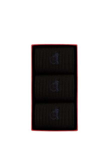 London Sock Company Simply Sartorial Socks, Pack of 3, Black, Black