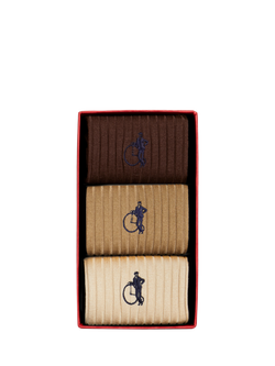 London Sock Company Simply Sartorial Coffee Break Cotton Blend Socks, Pack of 3, Brown, Brown