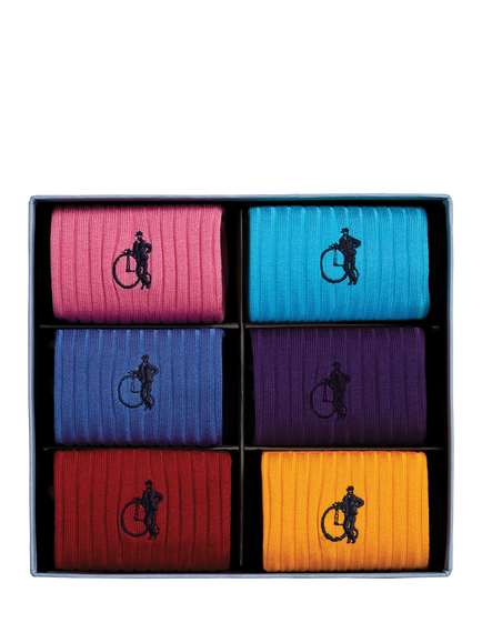 London Sock Company Simply Sartorial Colourful Sock Collection Gift Box, Pack of 6, Mixed, Mixed