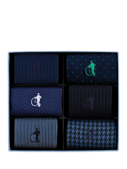 London Sock Company Dash of Class Cotton Blend Socks, Pack of 6, Navy, Navy
