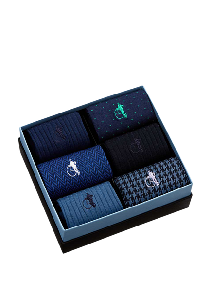 London Sock Company Dash of Class Cotton Blend Socks, Pack of 6, Navy - view 2, Navy