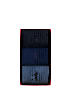 London Sock Company Simply Sartorial Socks, Pack of 3, Blue, Blue