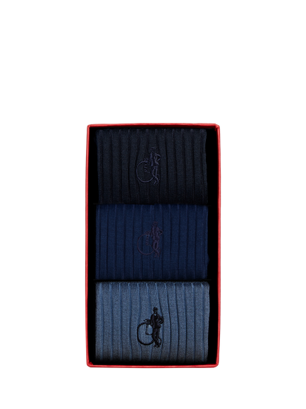 London Sock Company Simply Sartorial Socks, Pack of 3, Blue, Blue